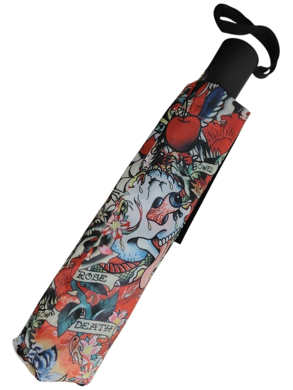 Ed Hardy Y2K Grunge Tattoo Style Print Bulging Eye Skull Automatic Umbrella